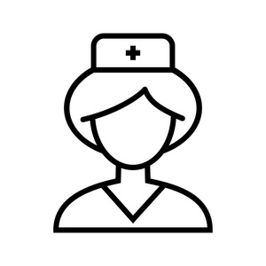 护士的图标。白色背景上的简单的轮廓护士矢量图标