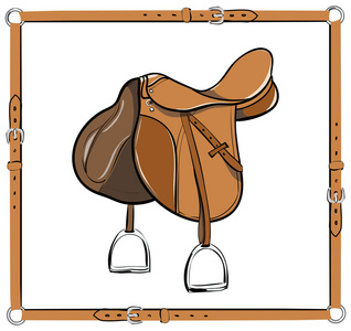 在白色皮革带框架的英式马鞍照片