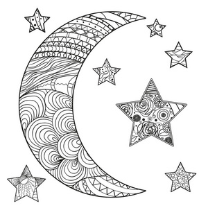Zentangle 月亮和星星图案抽象