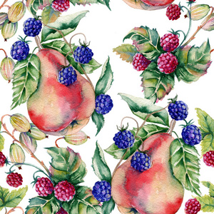浆果莓 黑莓 醋栗及梨子的背景。无缝模式