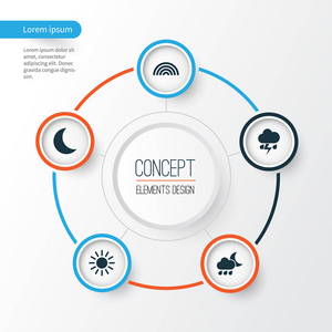 天气图标设置。集合的夜间 闪光 太阳和其他元素。此外包括符号如彩虹，冷，每晚