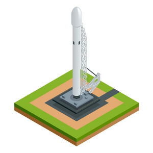 等距向量空间火箭上白色孤立两阶段轨道上火箭飞船出发平台
