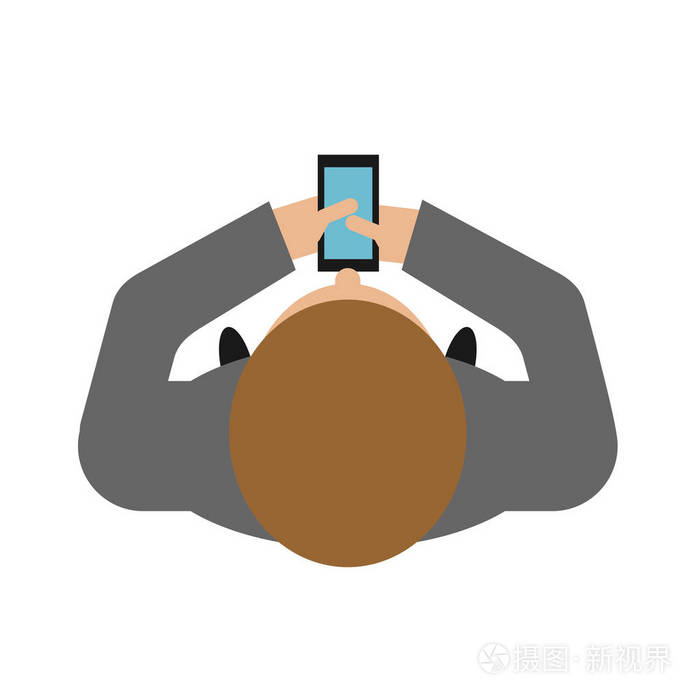 摄图新视界 插画 人物 老人走路与智能手机顶视图.