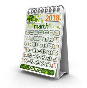 2018年3月日历包括裁剪路径