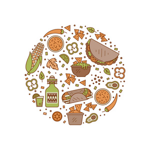墨西哥传统食品的矢量插画设计