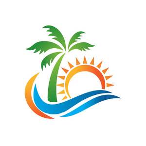 旅行社热带度假村海滩水疗中心的标志。夏季假期符号
