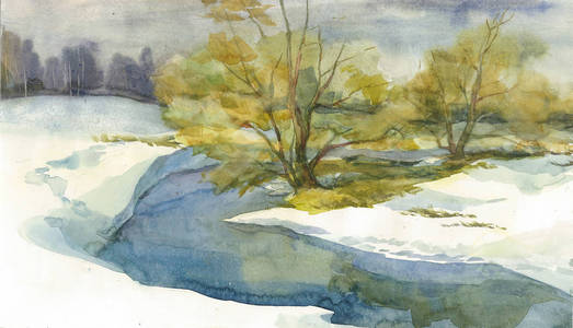 冬季风景与一条河