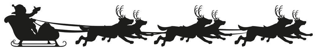 圣诞老人乘坐狗拉雪橇。狗与鹿的角的黑色剪影