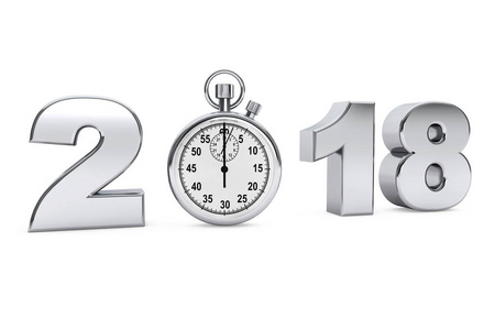 新的一年 2018年概念。用秒表 2018 钢标志。3d 渲染