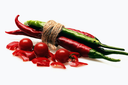 五颜六色的蔬菜，樱桃番茄，辣椒，辣椒胡椒分离和提纯