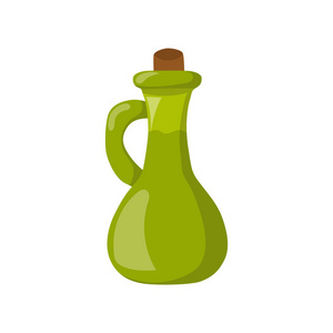 矢量卡通绿色橄榄油瓶