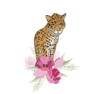 复古风格的插图与花和动物