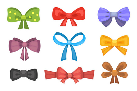 卡通可爱礼物蝴蝶结与丝带。彩色蝴蝶领带