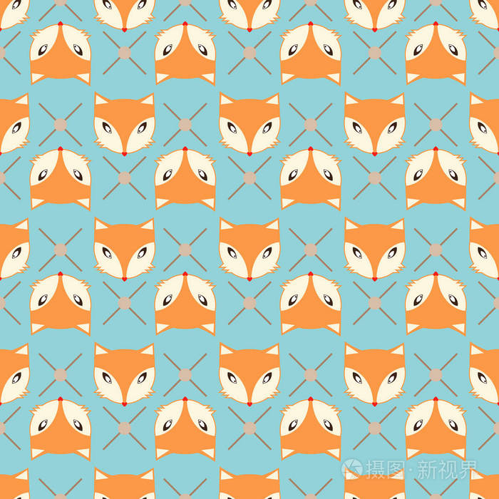 蓝色背景狐狸图案矢量图eps10