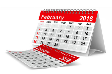 2018 年的日历。2 月。孤立的 3d 图