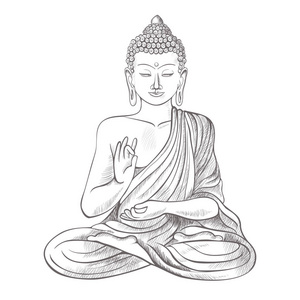 乔达摩佛用凸起的右手上矢量图照片