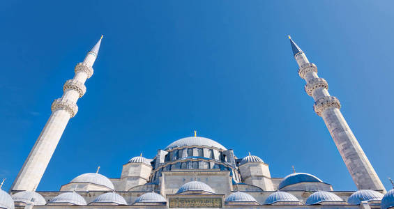 外部低角度一天拍摄的穹顶苏莱曼清真寺，伊斯坦布尔，土耳其
