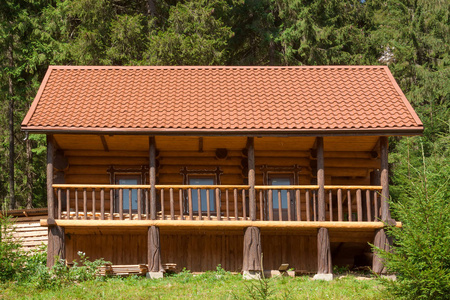 度假公寓概念。在森林里的小屋