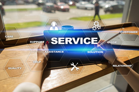 客户服务和关系概念在虚拟屏幕上