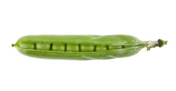 白色背景特写一个孤立的绿豌豆