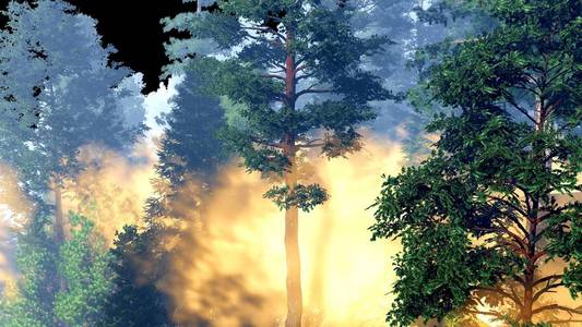 灾难与火在森林 3d 渲染