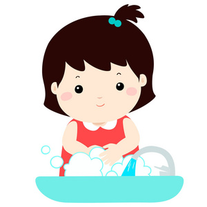 洗手的小女孩图片