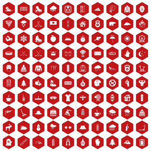 100 冬季体育图标六边形红