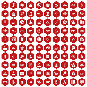 100 瑜伽图标六角红