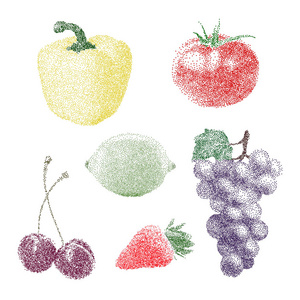 自然新鲜多彩点画水果孤立的矢量胡椒汤姆