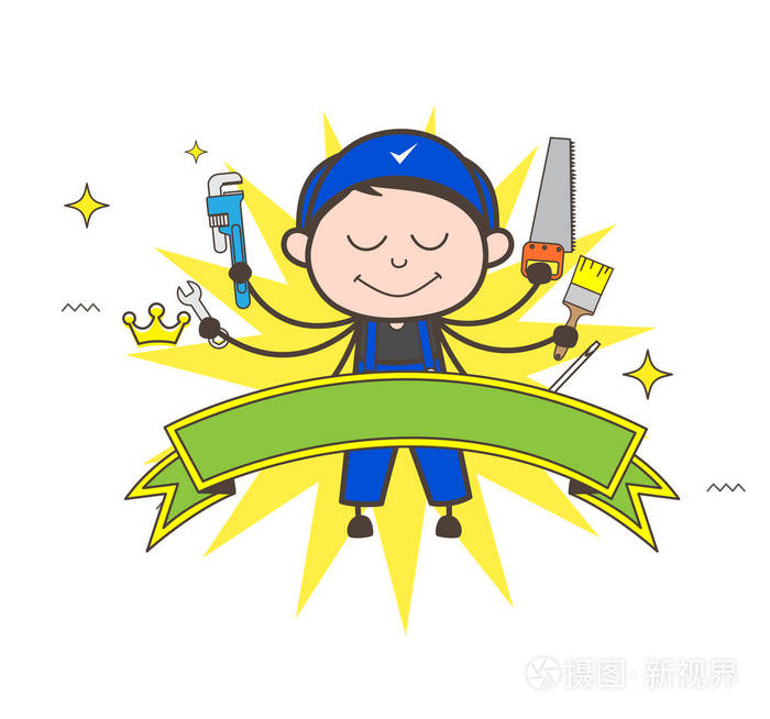 有很多工具矢量插图卡通木匠