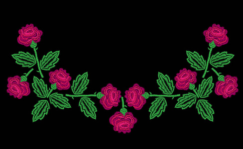 刺绣针仿颈部线条图案与小玫瑰