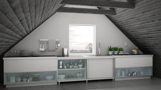 斯堪的纳维亚的工业厨房，阁楼夹层，屋顶近