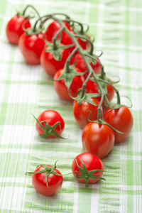 成熟的西红柿，绿布