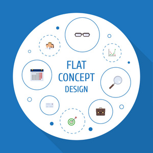平面图标组 信封 投资组合和其他向量元素。工作平面图标符号集还包括团队，图表，目标对象
