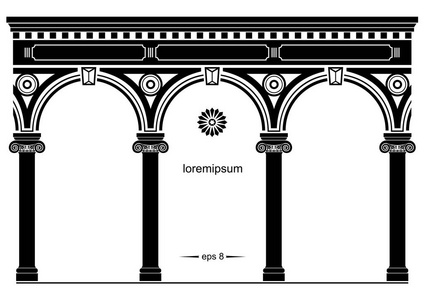 拱形的古典门面的剪影图片