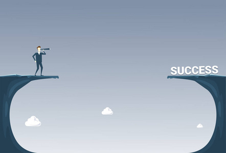 用双筒望远镜越过悬崖差距风险概念看着未来事业有成的商人照片