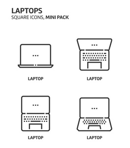 笔记本电脑，方形迷你图标集
