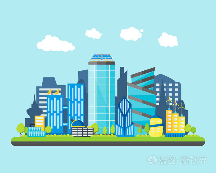 插画 建筑 卡通未来城市景观背景上.矢量.eps