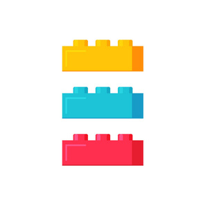 块建设玩具矢量插图 平面卡通塑料彩色积木或孤立的砖块玩具