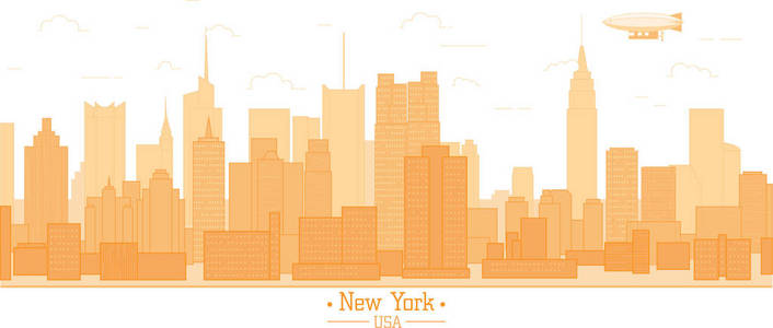 纽约城横幅全景建筑地标天天际线 sk