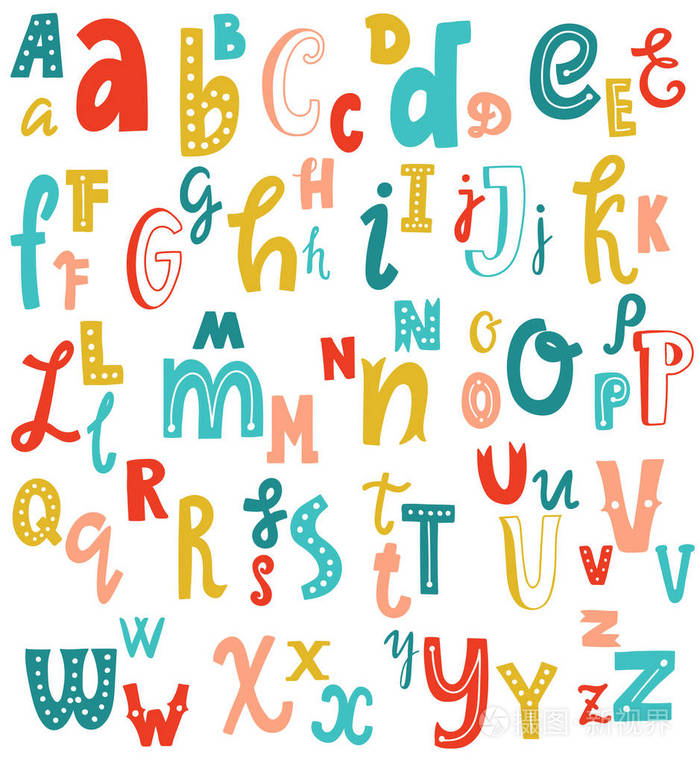 可爱英文手写字母,老式矢量字体.小写和大写的字母,好卡, 刻字, 海报