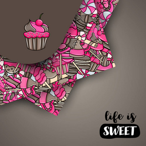 糖果和甜点动漫涂鸦背景设计