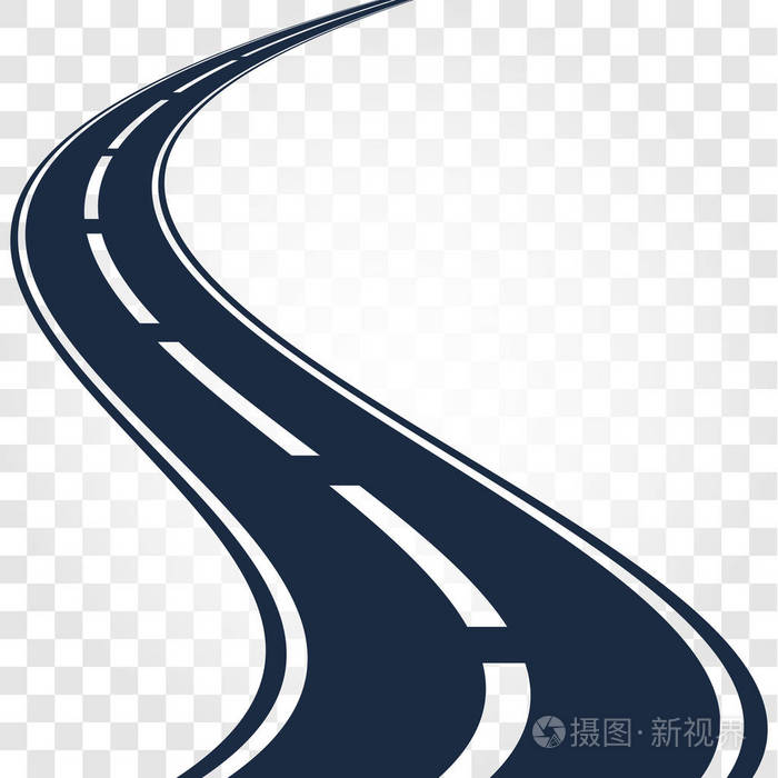 孤立的黑色公路或高速公路与划分上白色背景矢量图的标记