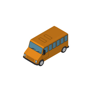 孤立的巴士等轴测图。客车向量元素可用于公交车 汽车 概念车设计