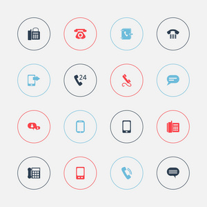 16 可编辑电话图标集。包括办公电话 手机 智能手机等符号。可用于 Web 移动 Ui 和数据图表设计