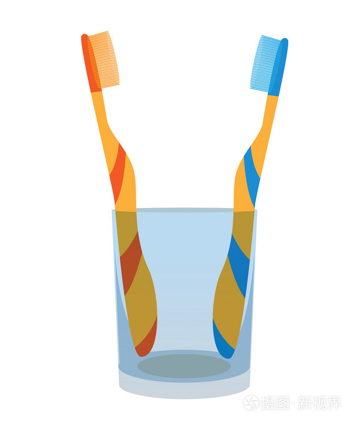 玻璃杯里有两把牙刷.