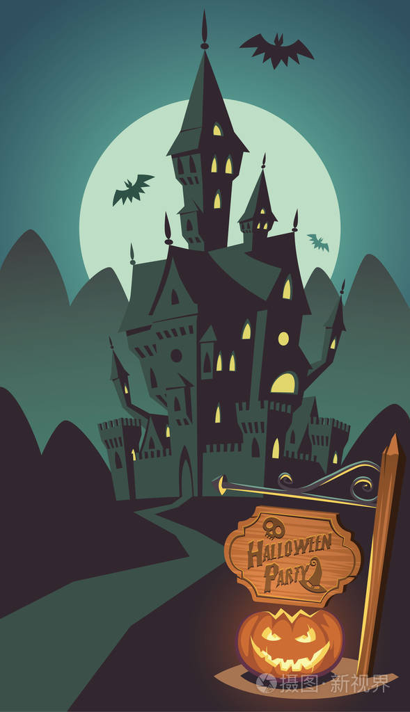 怪异的万圣节城堡,在月光下