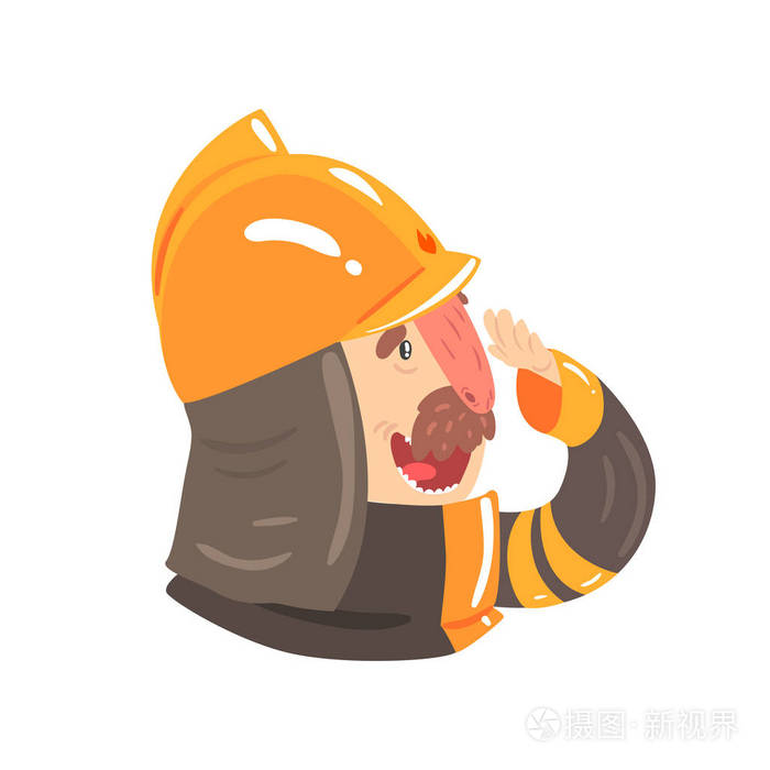 消防员在安全帽和防护服,侧视图卡通人物矢量图