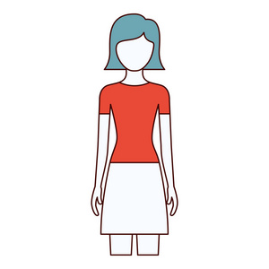 颜色部分轮廓不露面的前视图的女人裙子短直发型