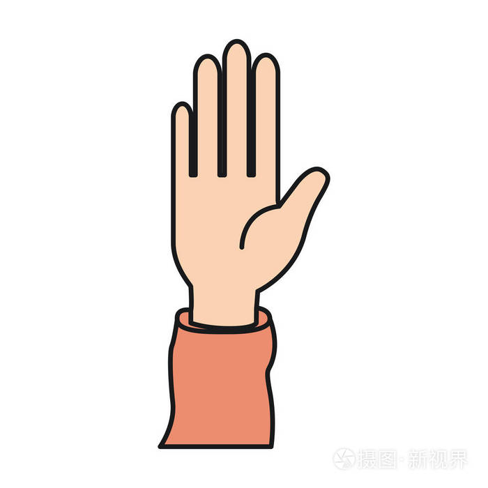 扩展为问候语的彩色轮廓前视图右掌手插画-正版商用图片01hnhg-摄图新